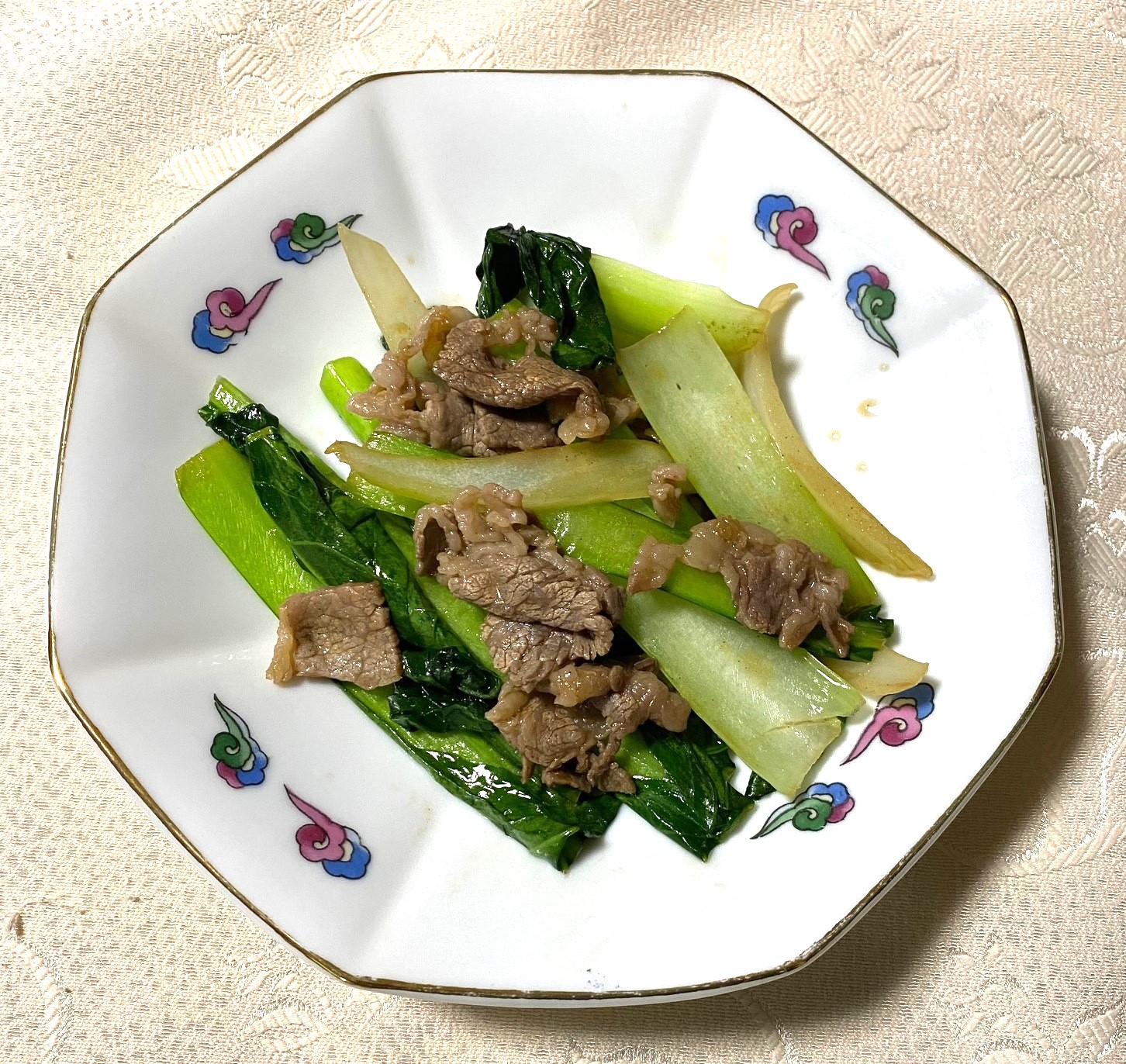 牛こまと小松菜のオイスター炒め